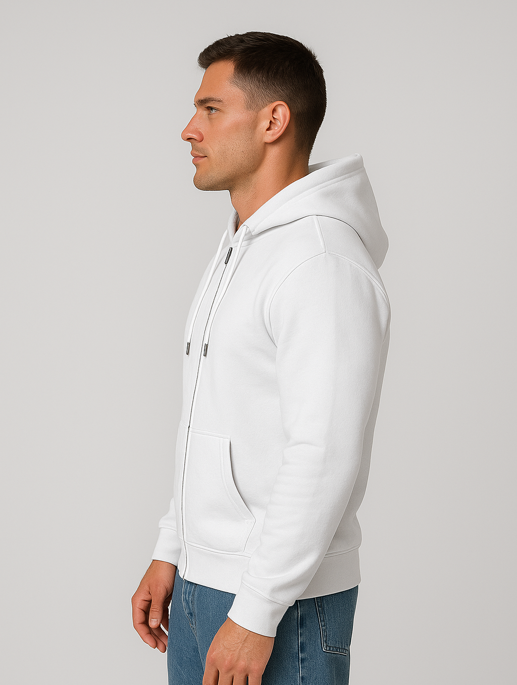 Loose Fit Zip-Through Hoodie (White)