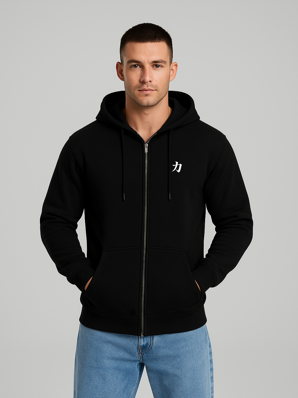 Loose Fit Zip-Through Hoodie (Black)
