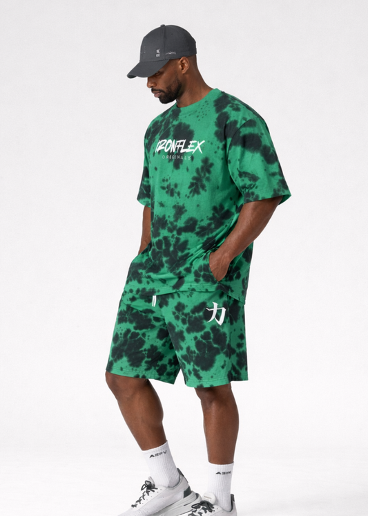 Tie-Dye Oversized Green T-Shirt and Shorts (Set)