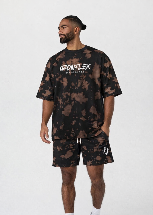 Tie-Dye Oversized Brown T-Shirt and Shorts (Set)
