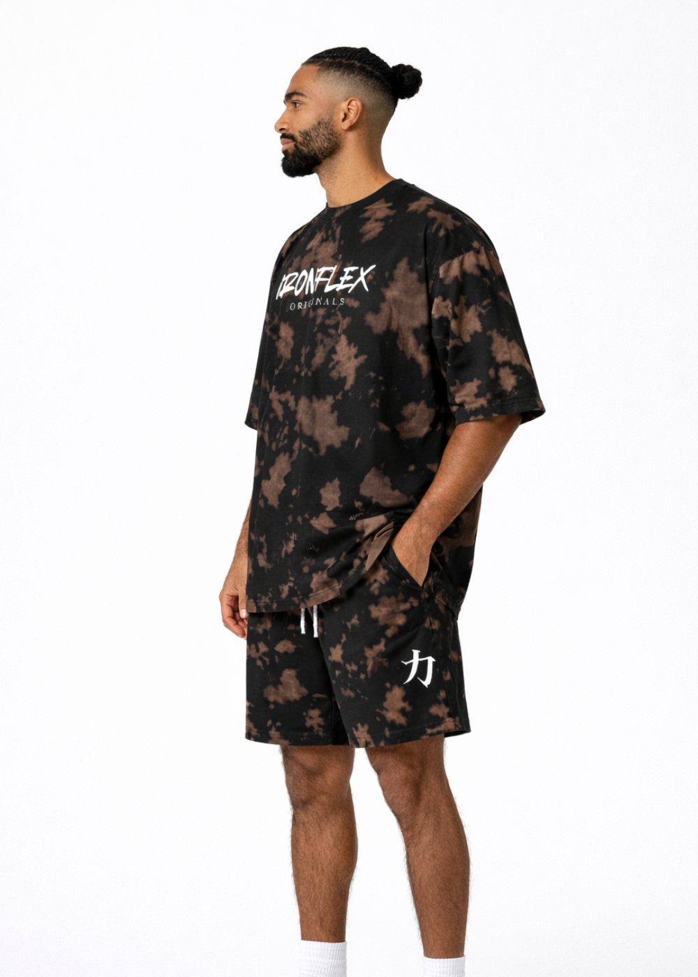 Tie-Dye Oversized Brown T-Shirt and Shorts (Set)