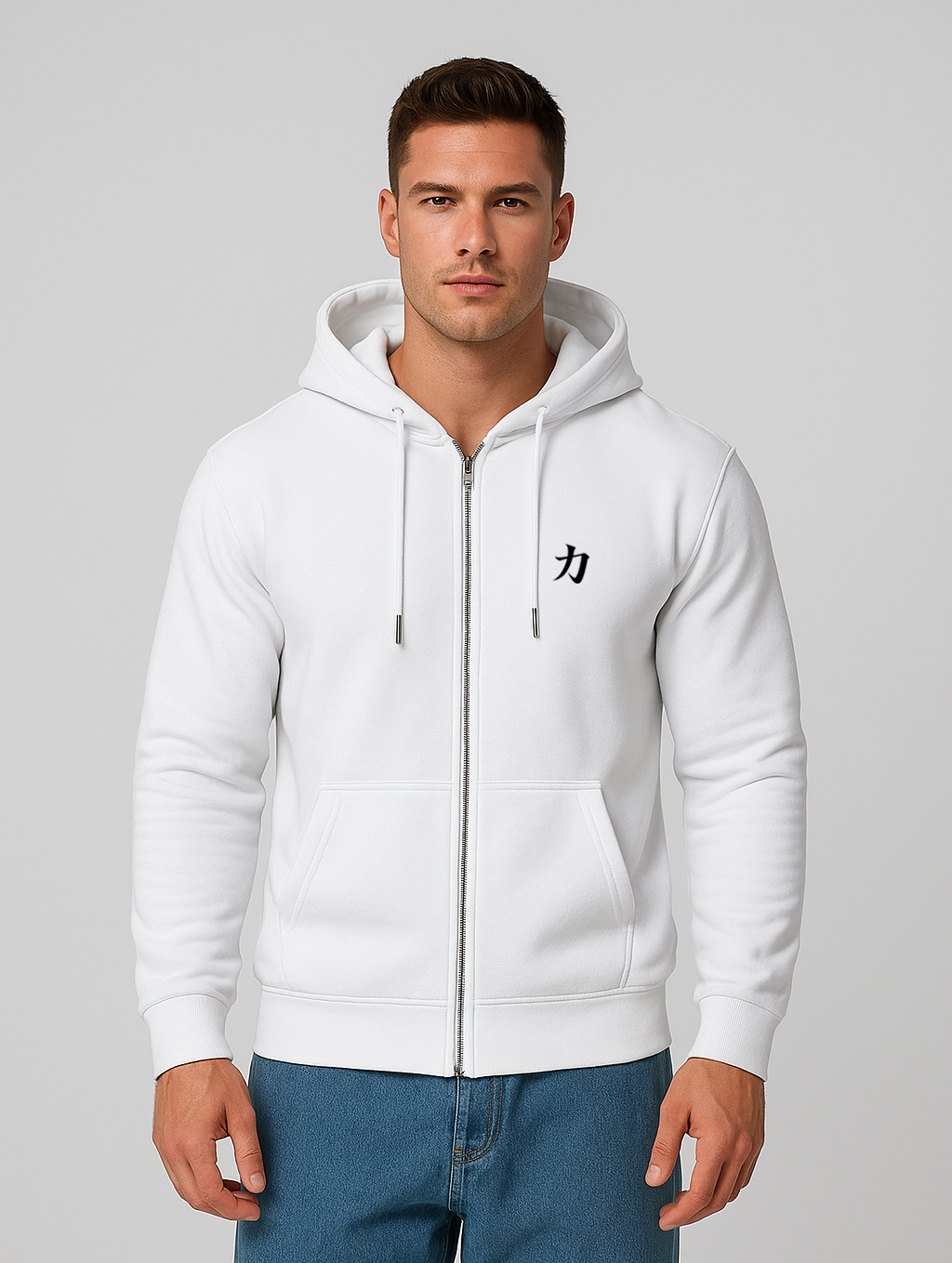 Loose Fit Zip-Through Hoodie (White)