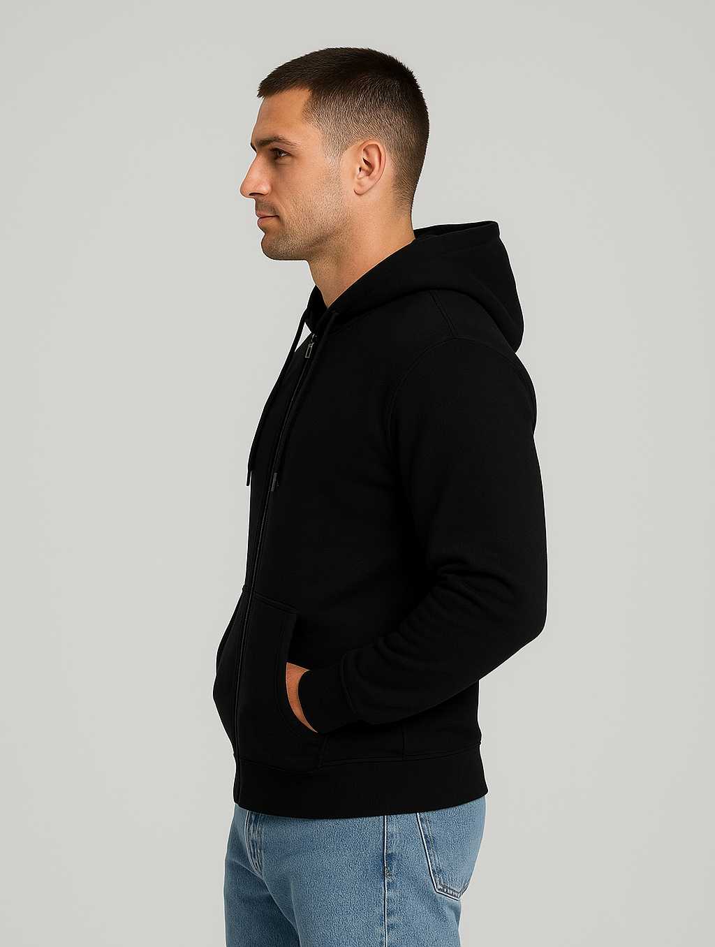 Loose Fit Zip-Through Hoodie (Black)